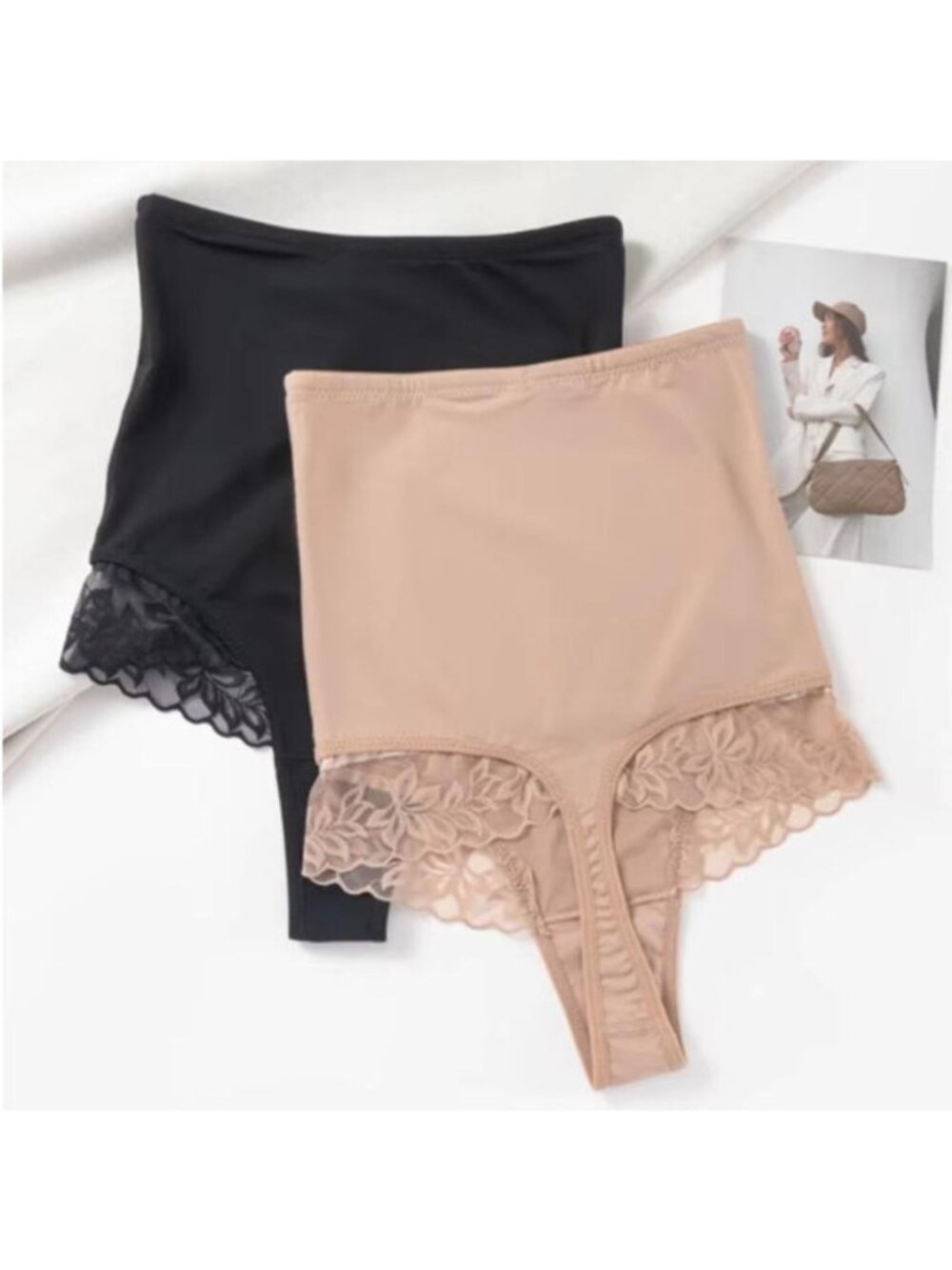 2 PCS Women Seamless Lace Body Shaper High Waist Hip Lift Breathable Underpants